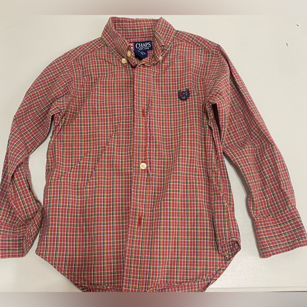 Chaps Kids Red and Green Plaid Button Down Shirt